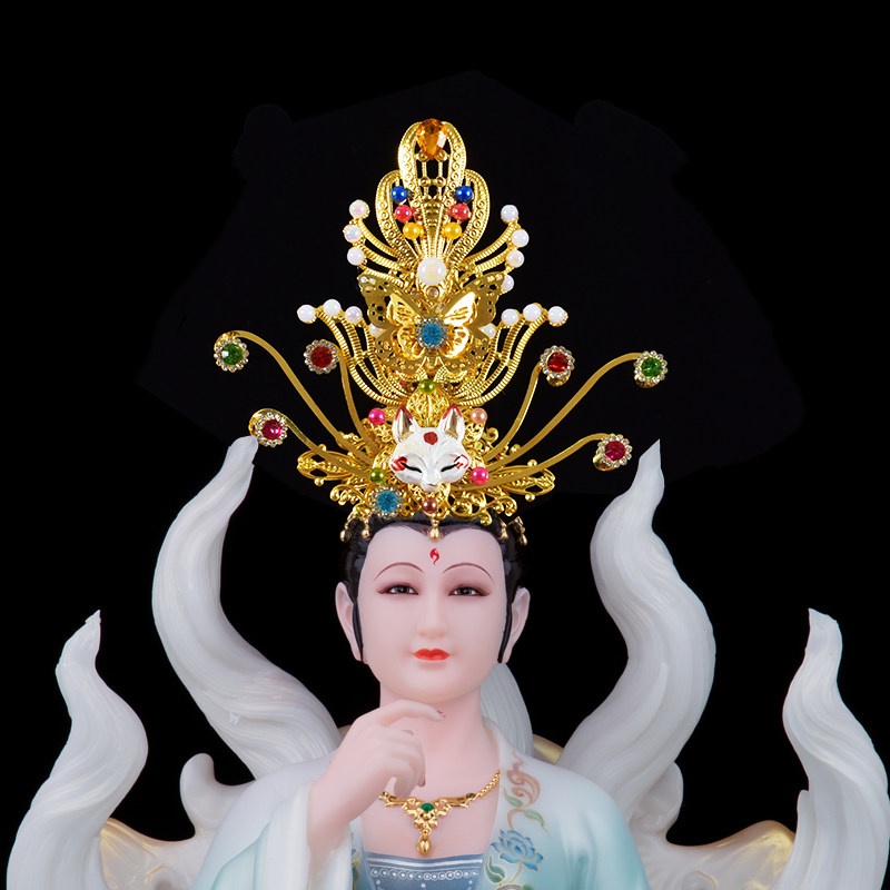 凤冠霞帔头饰娘娘凤冠神帽观音帽子神明佛像娘娘帽神像帽冠三凤冠