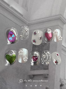 去山野中NAIL手工甲片小红书小众ins辣妹Y2K风格 闪钻复古穿戴甲