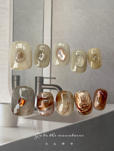 去山野中NAIL手工甲片小红书小众ins秋冬显白AB浮雕魔镜粉穿戴甲