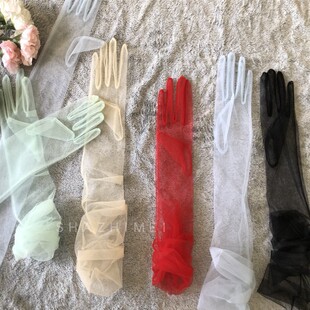 出口70CM超长薄纱手套透明彩色手套新娘手套结婚手套演出礼服手套