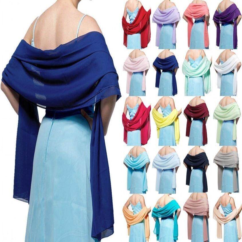 欧美新款晚礼服披肩雪纺纯色围巾婚纱旗袍搭配绸缎防晒单色长披肩