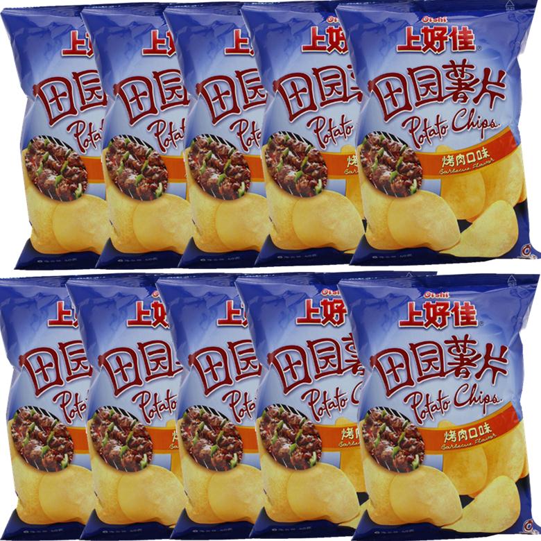 10-11月产新货上好佳 田园薯片 50gX10袋 烤肉味休闲膨化食品包邮
