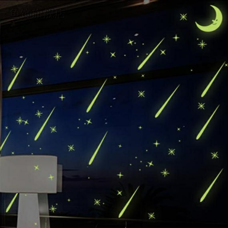 夜光墙贴流星雨贴纸卧室小星星荧光屋顶装饰星空发光