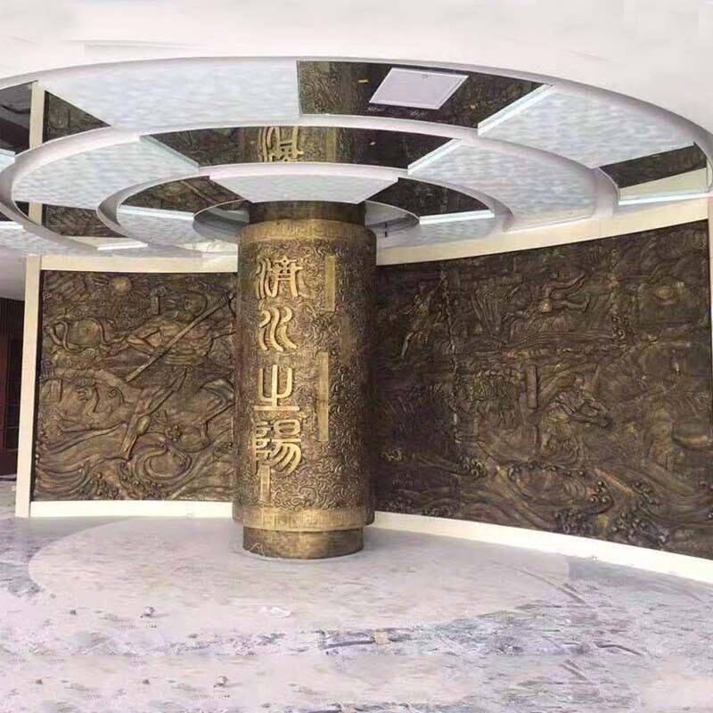 厂家定制大型玻璃钢仿铜浮雕文化景墙室内抗战人物锻铜浮雕壁画