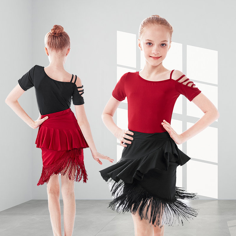 拉丁舞服女童夏季短袖练功服套装