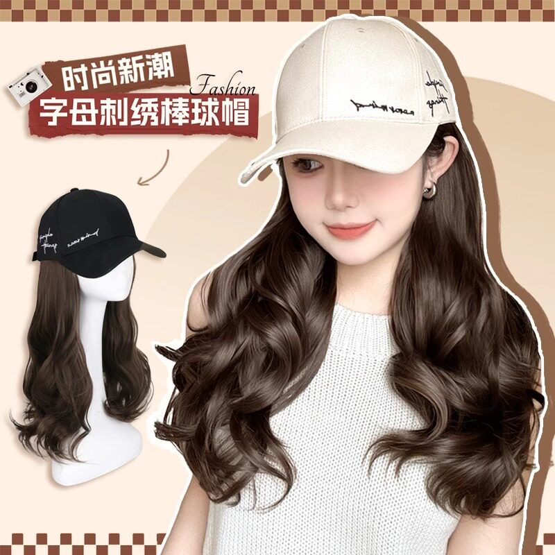 时尚假发帽一体女夏镂空鸭舌帽
