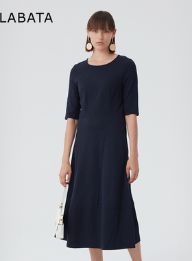MALABATA连衣裙显瘦长款过膝收腰简约纯色气质五分袖SU241L126602