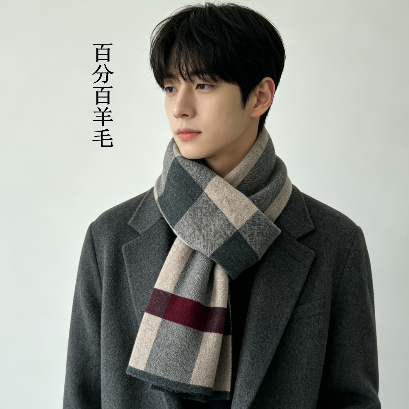 100%纯羊毛男围巾韩版