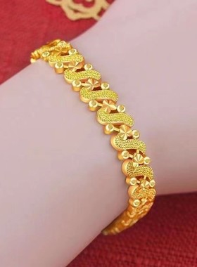 【抢金链】香港免税正品纯沙金手链女款黄金色转运招财手饰手串