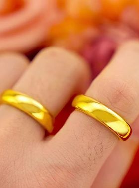 快手爆款越南沙金戒指男士女款光面情侣婚庆对戒简约戒子久不掉色