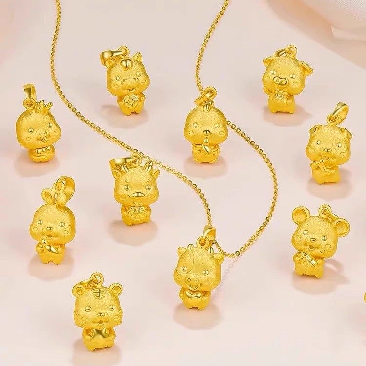 新款黄金项链女十二生肖本命年金包银吊坠龙兔蛇年男女款生日礼物