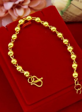 正品真金色光面珠实心黄金色手链时尚百搭转运珠手镯沙金首饰