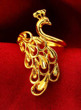 戒指女时尚个性越南沙金活口指环满天星情侣戒子孔雀首饰带花饰品