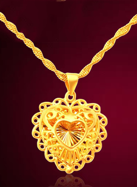 【今日特惠】正品沙金项链女爱心四叶草吊坠甜美黄金色网红锁骨链