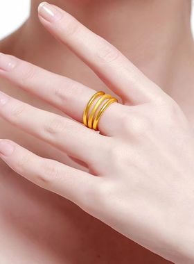 越南不掉色沙金戒指古法传承三生三生戒子女士素金素圈光面磨砂