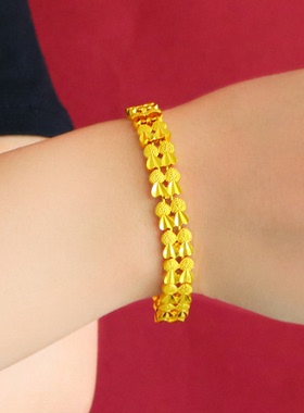 越南沙金纯真沙金手链女甜美心相印金黄色手饰可调节首饰