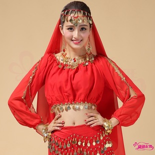 印度舞演出服新款新疆舞民族舞肚皮舞练习服舞台表演灯笼长袖上衣