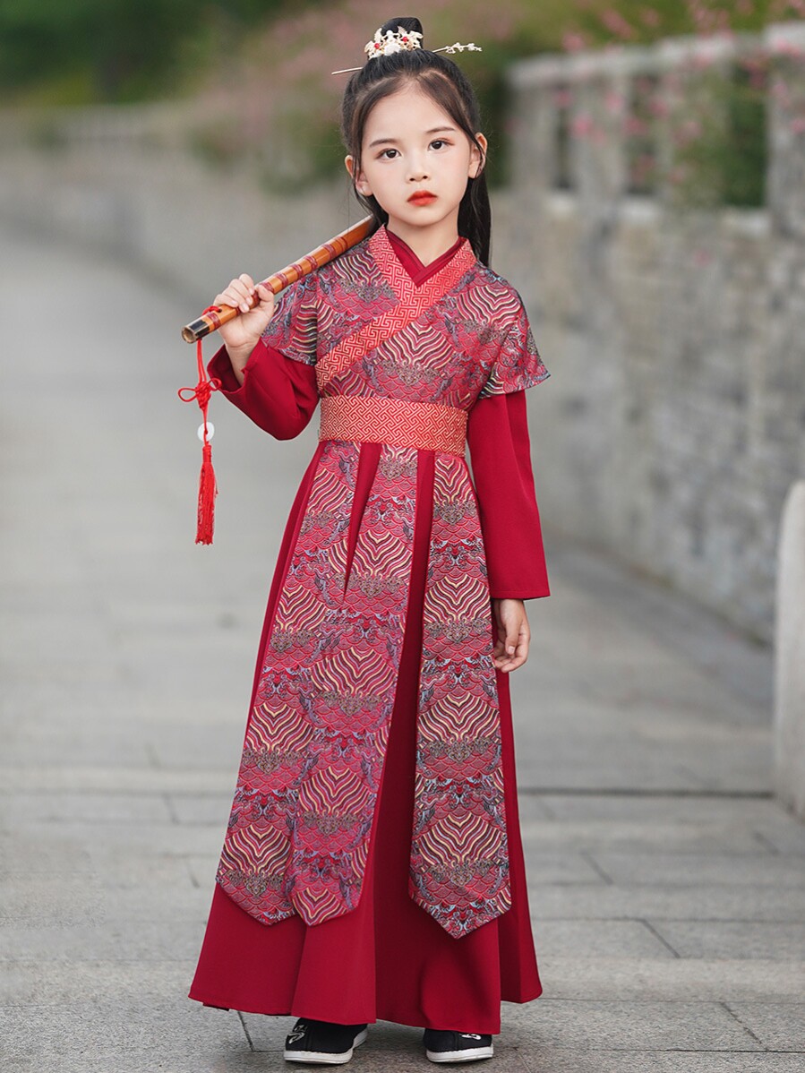 汉服女童套装新款秋装新款中国风唐装古装公主裙男童国学服演出服
