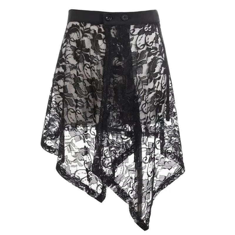 韩版黑色白色蕾丝不规则下摆广场舞四季百搭屁帘半身裙时尚遮臀女