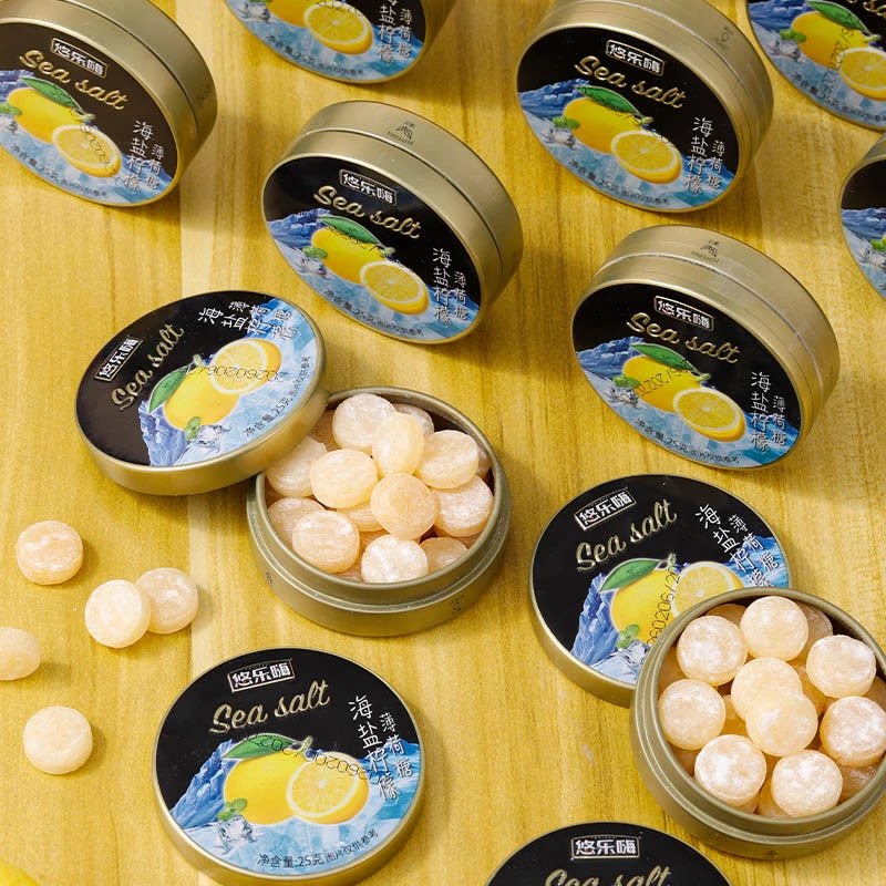 海盐柠檬薄荷糖食品糖果解馋儿童休闲零食便携铁盒随身携带铁罐装