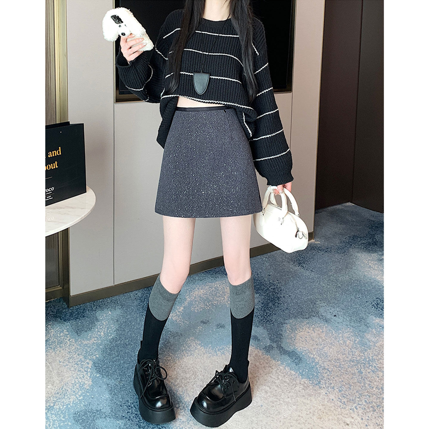 小香风重工亮片闪闪毛呢半身裙女春季秋冬高腰气质包臀a字短裙子,女装/女士精品,半身裙,淘宝优惠券,粉丝福利购,淘宝优惠卷