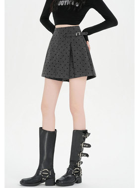 灰色复古波点毛呢半身裙女秋冬新款巨好看高腰显瘦a字包臀短裙裤