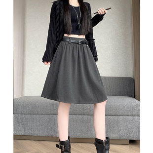灰色毛呢花苞半身裙女秋超好看冬装 减龄遮胯伞裙高腰百搭a字裙子