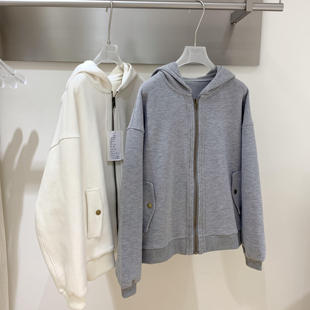 外套 洋气巨好看 灰色 米白色拉链卫衣女宽松慵懒风秋冬加厚爆款