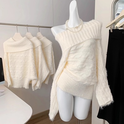 加绒加厚内搭高领水貂绒麻花毛衣