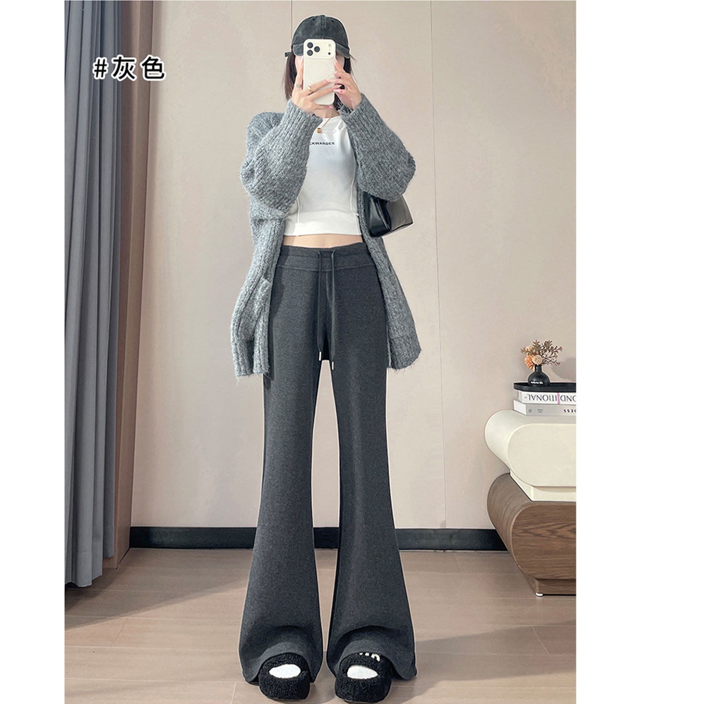 白色醋酸羊毛加绒微喇裤女秋冬新款超好看气质高级高腰休闲直筒裤,女装/女士精品,休闲裤,淘宝优惠券,粉丝福利购,淘宝优惠卷