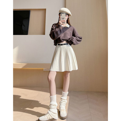 【现货秒发】针织百褶白色半身裙