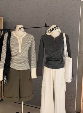 半开领小众弹力修身打底衫女早秋冬内搭外穿韩系chic上衣长袖T恤