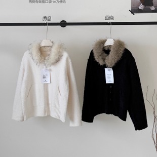 贵气质感长尖毛领环保皮毛一体短外套女加厚秋冬高级感毛衣针织衫