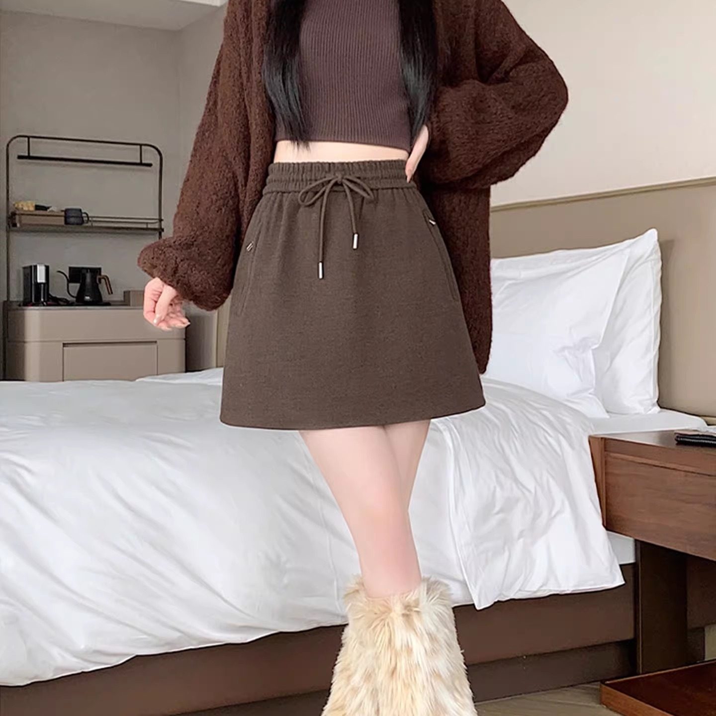 超好看冬装毛呢半身裙高腰A字短裙女梨型身材2025超火小个子裙子,女装/女士精品,半身裙,淘宝优惠券,粉丝福利购,淘宝优惠卷