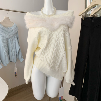 白色狐狸毛加厚毛衣女外套秋冬