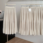 洛米娜 重工压褶雪纺半裙高腰显瘦温柔百搭垂感长裙半身裙