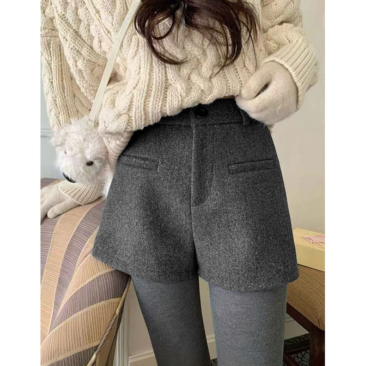 冬日百搭王毛呢拉绒加厚短裤女装秋冬外穿休闲靴裤高腰超好看裤子,女装/女士精品,休闲裤,淘宝优惠券,粉丝福利购,淘宝优惠卷