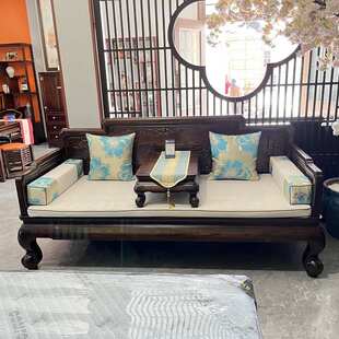 义仁阁新中式实木老榆木茶桌组合卧榻塌沙发椅推拉罗汉床客厅套装