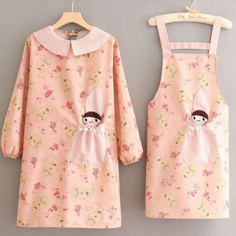 大人时尚做饭家用围裙长袖耐磨透气可爱女罩