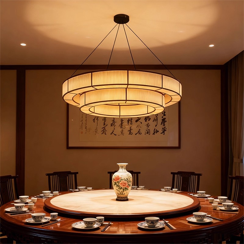 新中式包厢吊灯饭店餐厅圆形桌酒店宴会厅餐饮包间禅意复古布艺灯