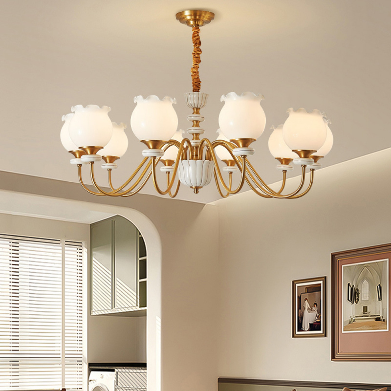 法式田园客厅主灯全铜复古卧室吊灯高级感餐厅灯中古风陶瓷浪漫灯