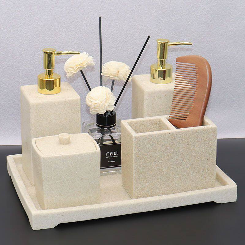 酒店洗手液瓶子按压瓶欧式卫浴洗漱套装样板房卫生间摆件托盘