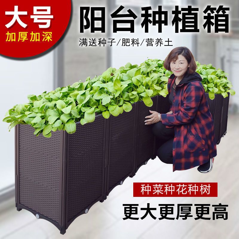 防腐木种植箱屋顶特大长方形花盆户外阳台长条塑料种菜箱花箱花槽