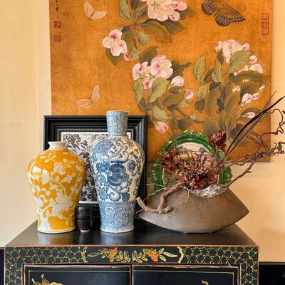 新品景德镇陶瓷富贵黄兰开运摆件玄关客厅花瓶花器发财黄新中式摆