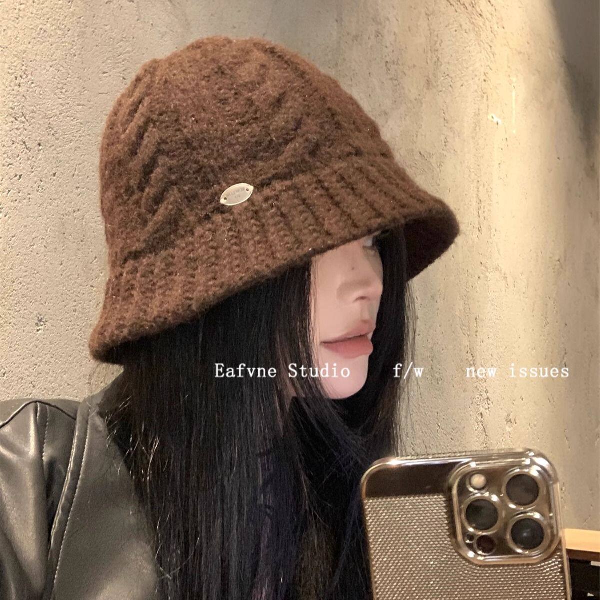 高级氛围感休闲风百搭渔夫帽麻花纹女秋冬保暖显脸小毛线针织盆帽