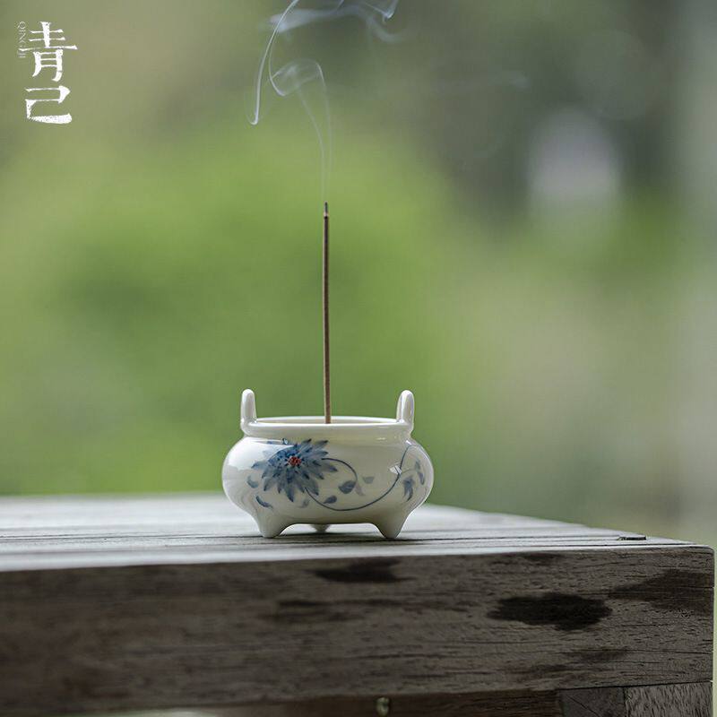 青己 青花手绘文人器线香炉香事香道陶瓷香炉小摆件功夫茶道配件