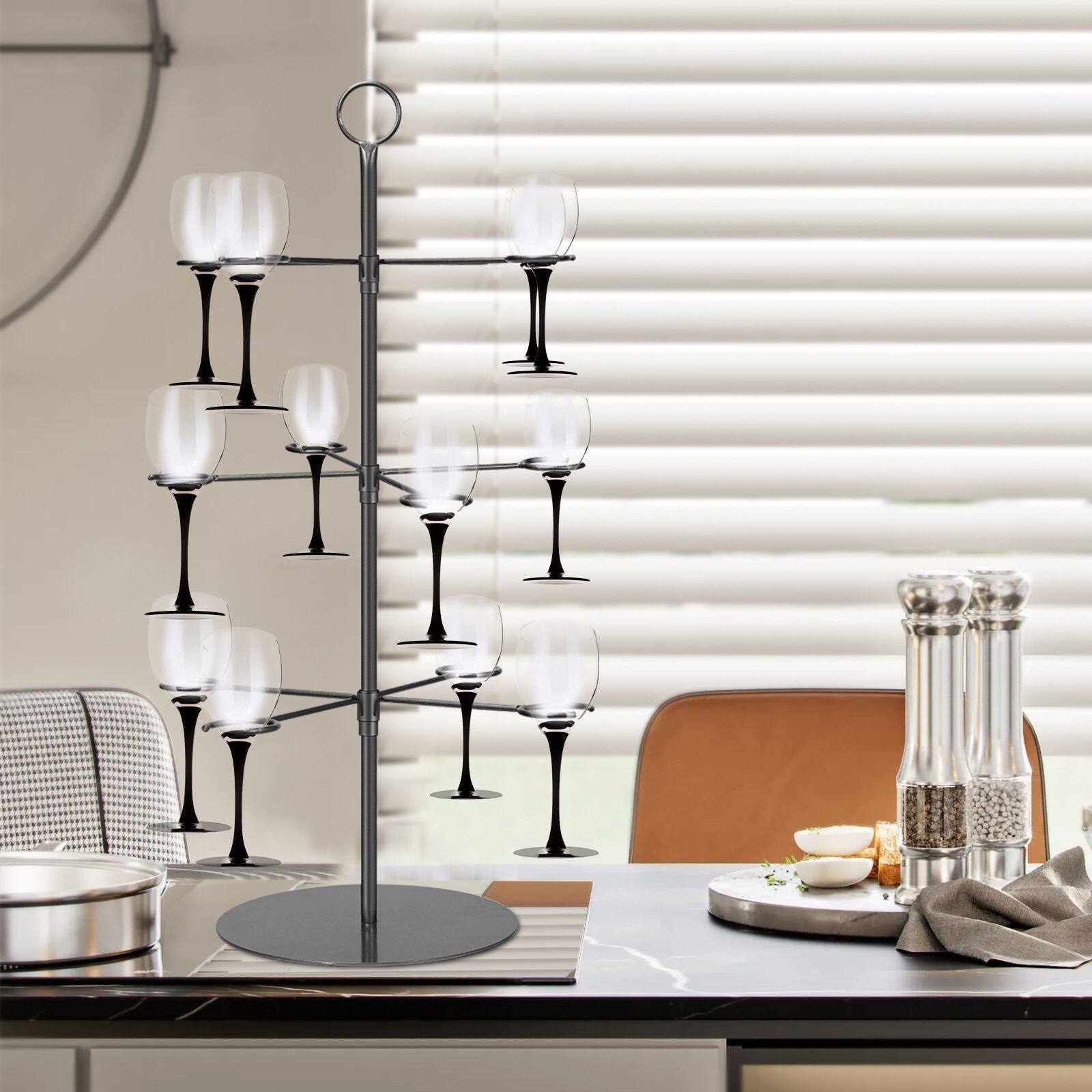 欧式创意铁艺旋转红酒杯架悬挂高脚倒挂葡萄酒杯架子柜家用摆件