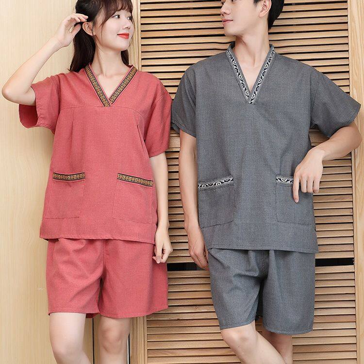 贡麻汗蒸服女情侣大码男桑拿服足疗洗浴按摩浴衣家居睡衣