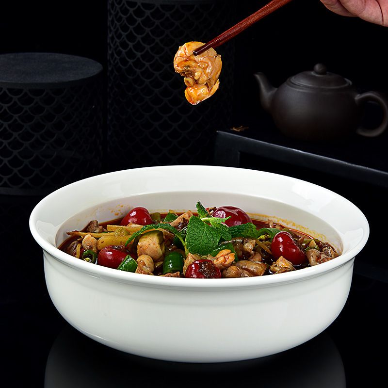日式纯白色陶瓷圆形深汤碗饭店创意热汤煲水煮鱼酸菜鱼毛血旺汤z^