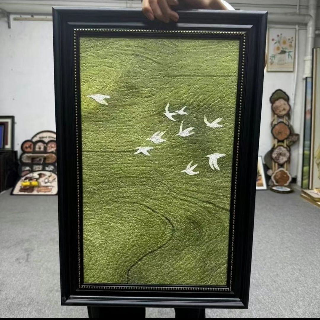 古风复古客厅法式装饰画高级餐厅挂画玄关绿色燕子小众艺术壁画